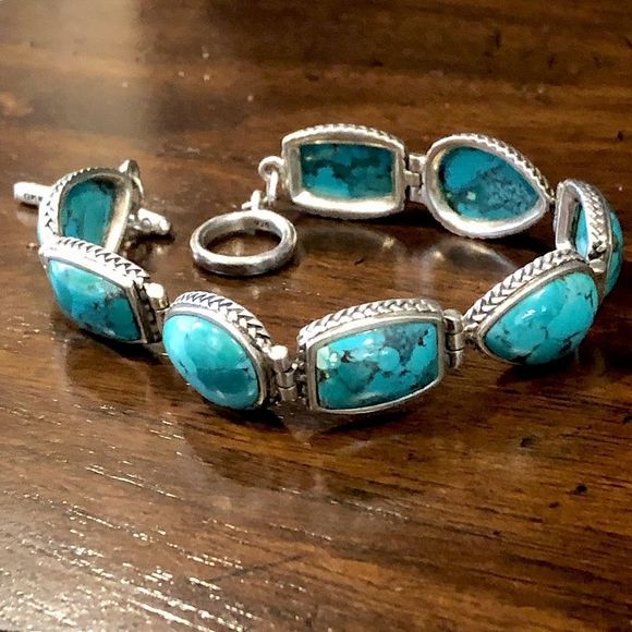 BARSE Oxidized Sterling Silver Teardrop Rectangle Turquoise Braided Bracelet - Picture 6 of 10
